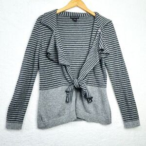 100% Cashmere Striped Sweater Medium‎ Lauren Hansen Long Sleeve Cardigan Gray